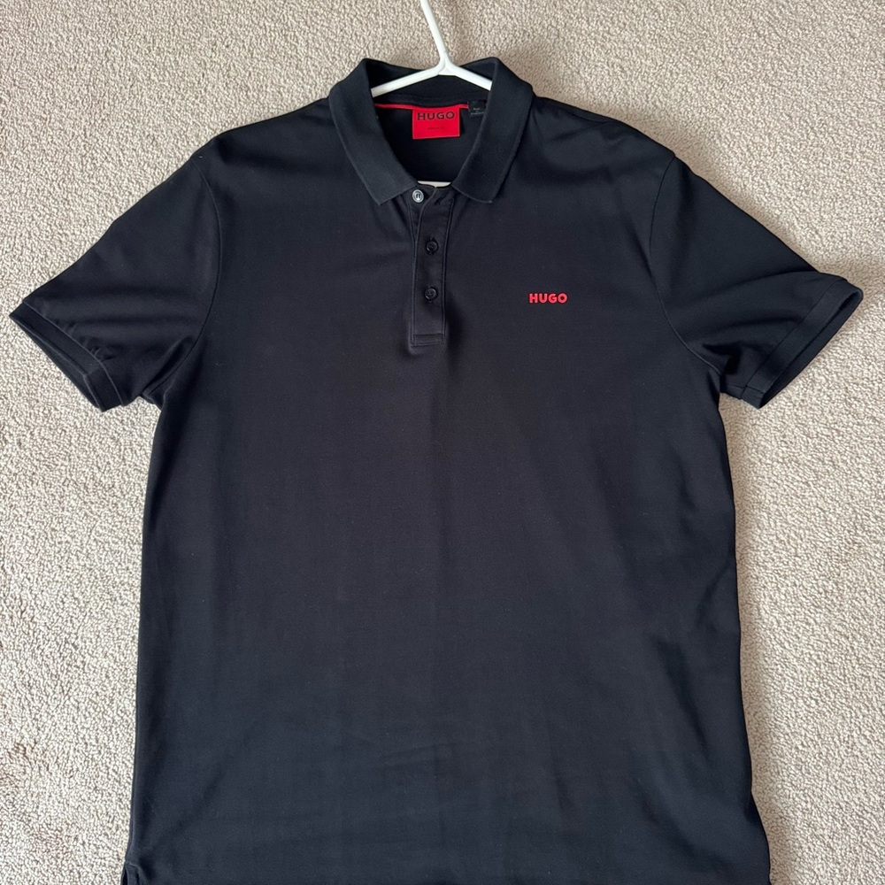 HUGO Black Polo Shirt with Red Logo